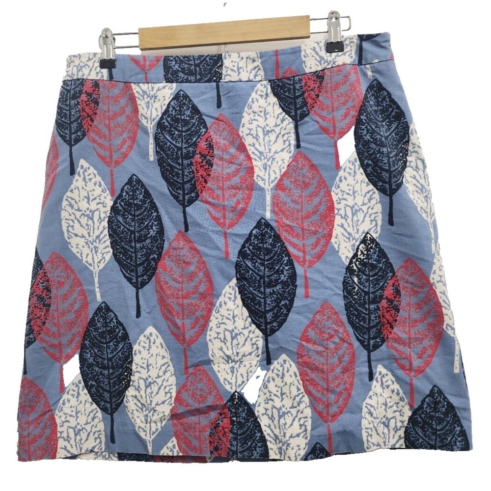 Boden Womens A-Line Mini Skirt Size 12R Blue Leaf Print Cotton Preppy